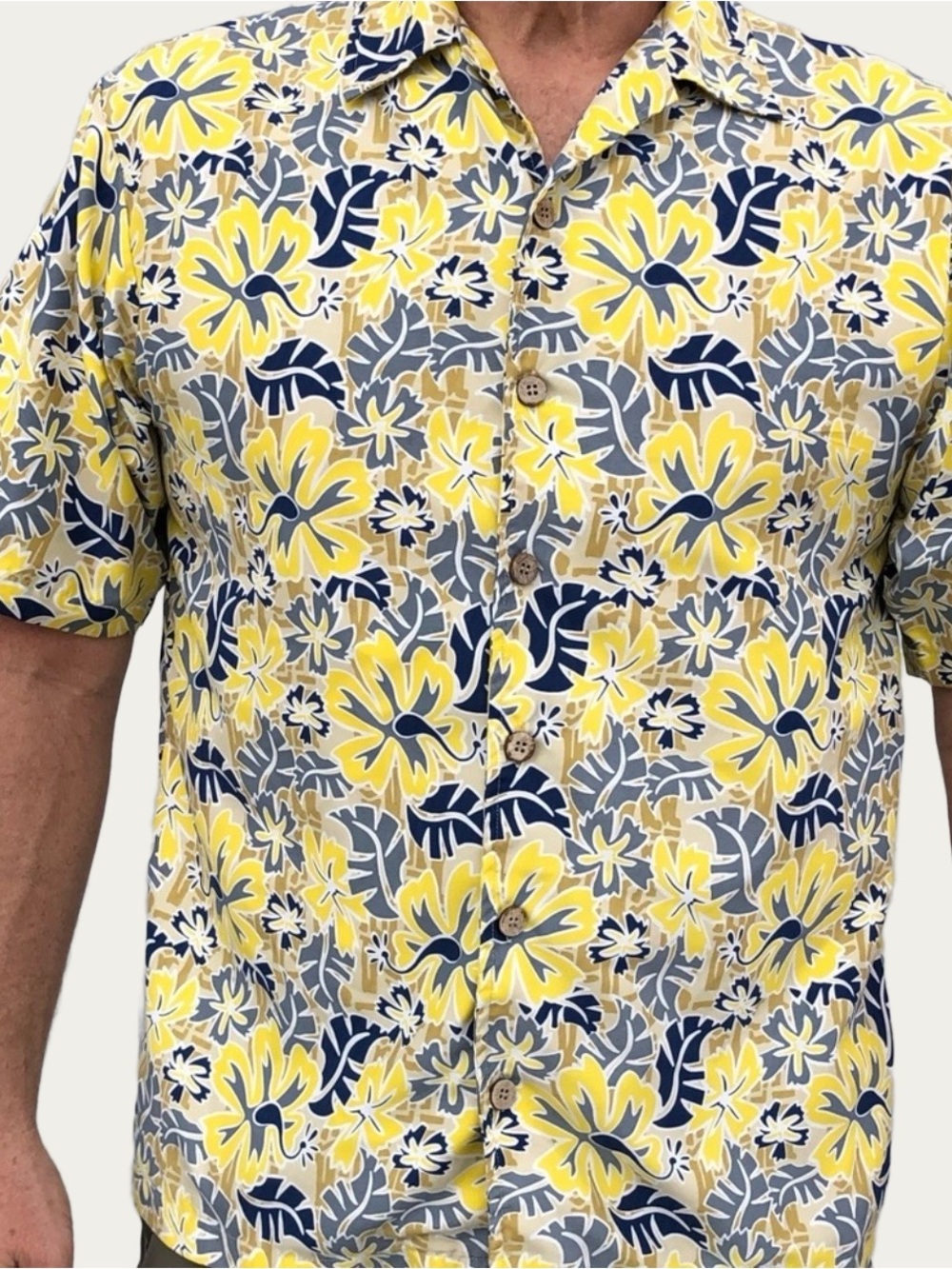 ODO Vintage Yellow Hibiscus Hawaiian Button Down Shirt Medium